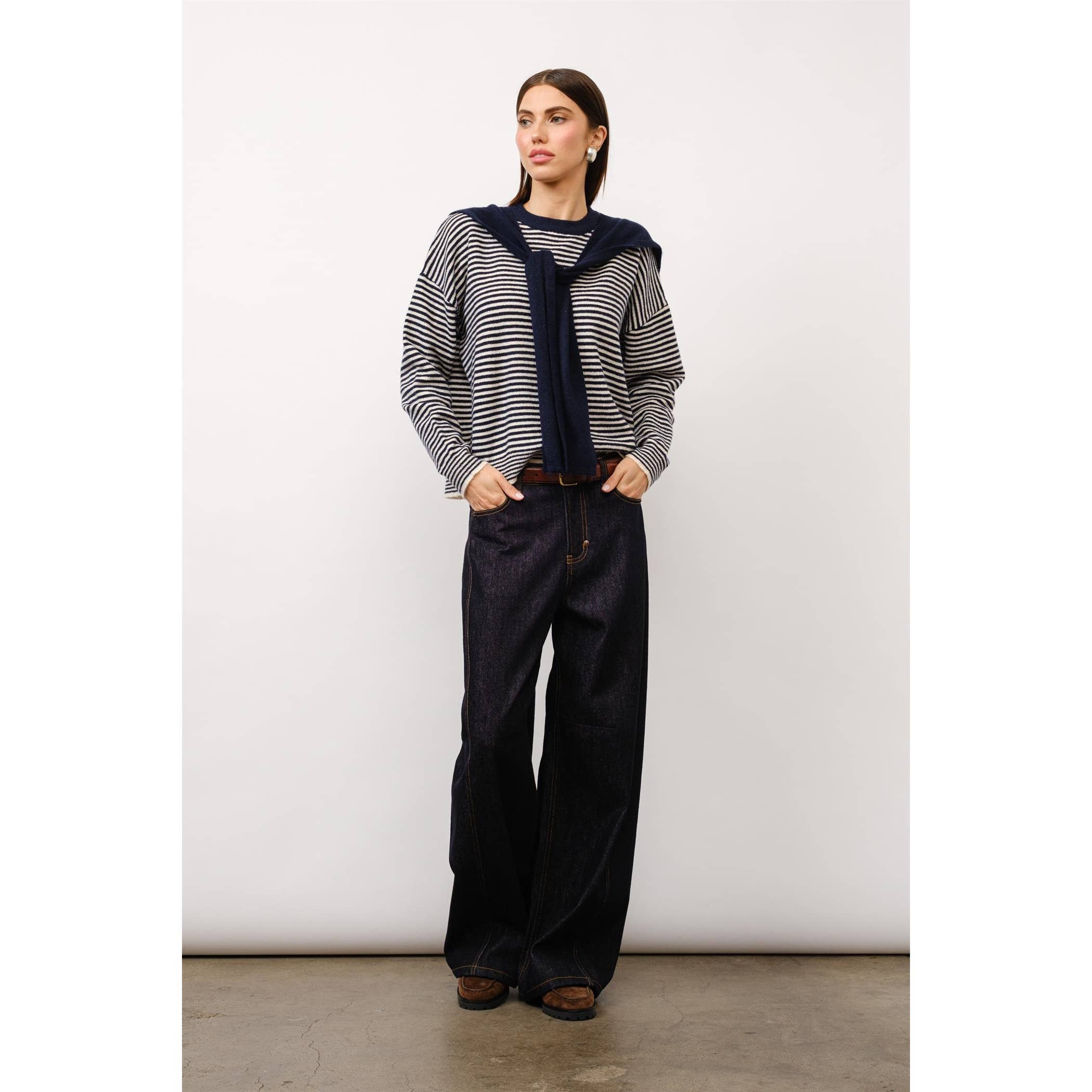 Kate Striped Sweater with Detachable Shawl