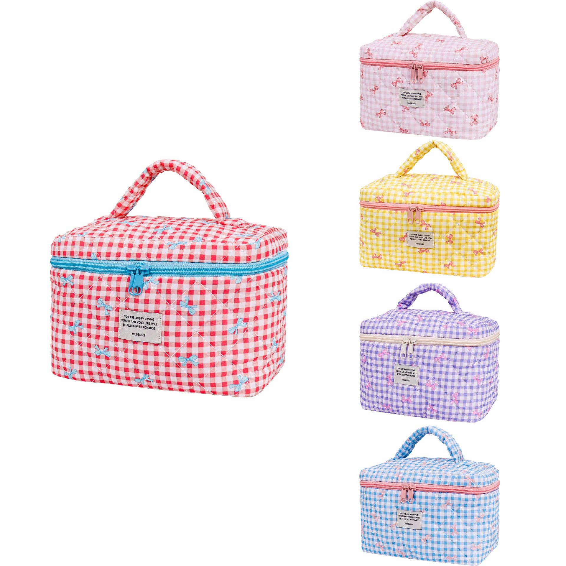 Sweet Color Block Plaid Bow Cosmetic Bag