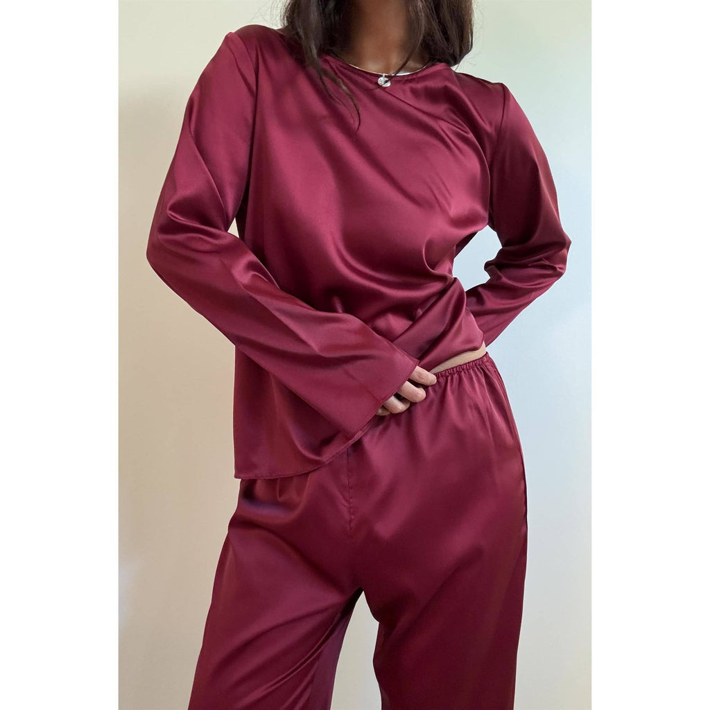 Satin Long Sleeves Top & Pants Set