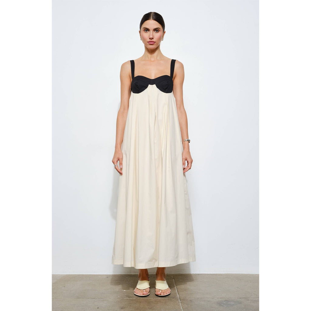 Amelia Box Pleat Maxi Dress in Sea Salt