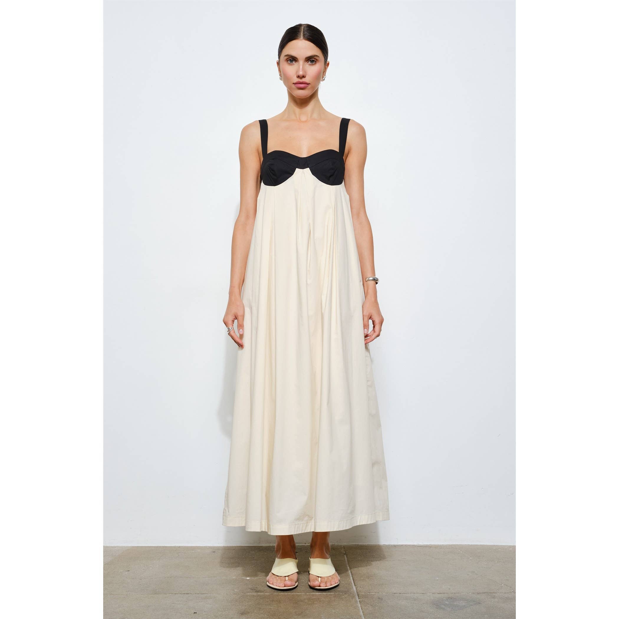 Amelia Box Pleat Maxi Dress in Sea Salt