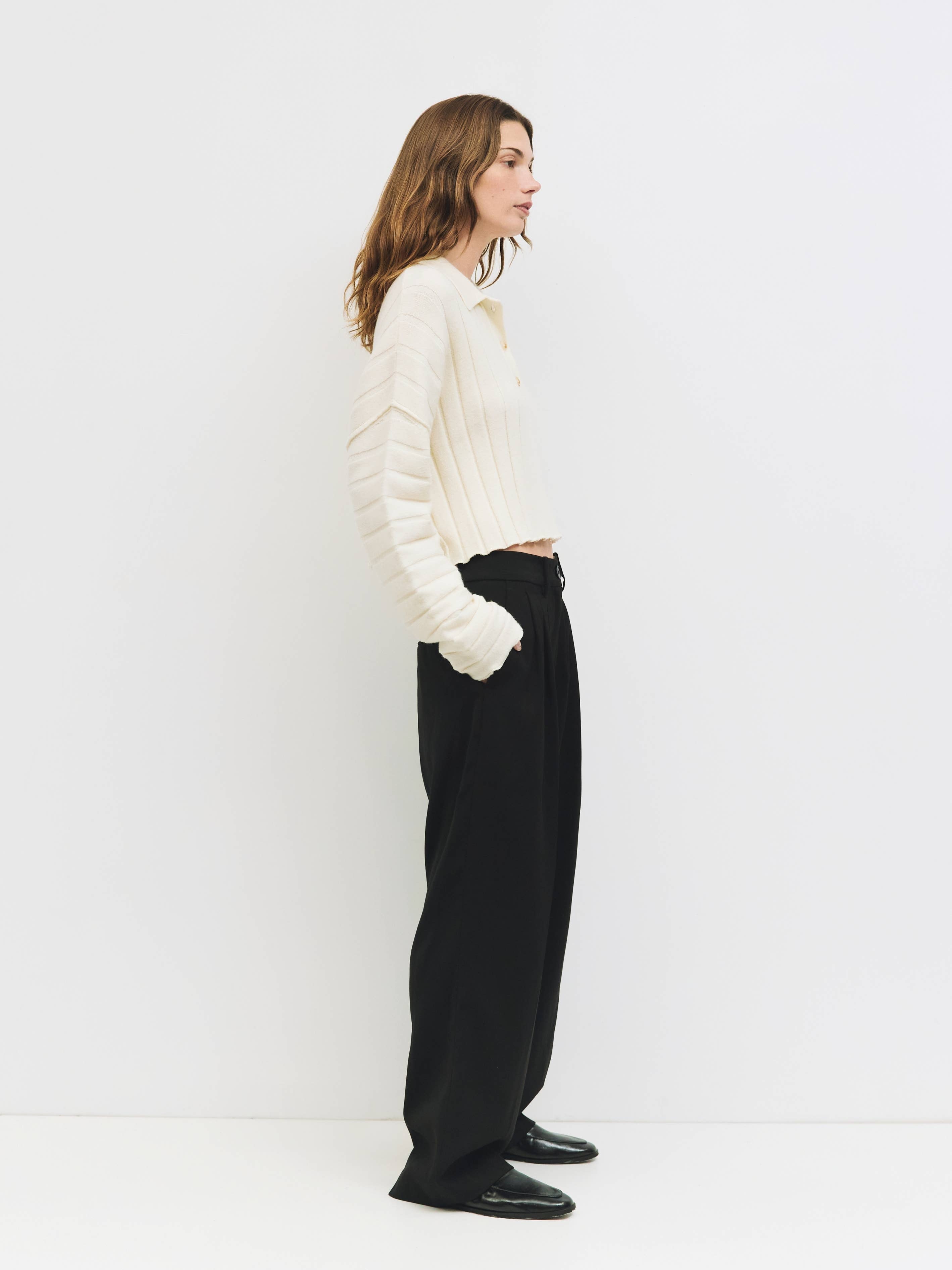 The Karina Sweater | Cropped Ribbed Knit Polo Sweater