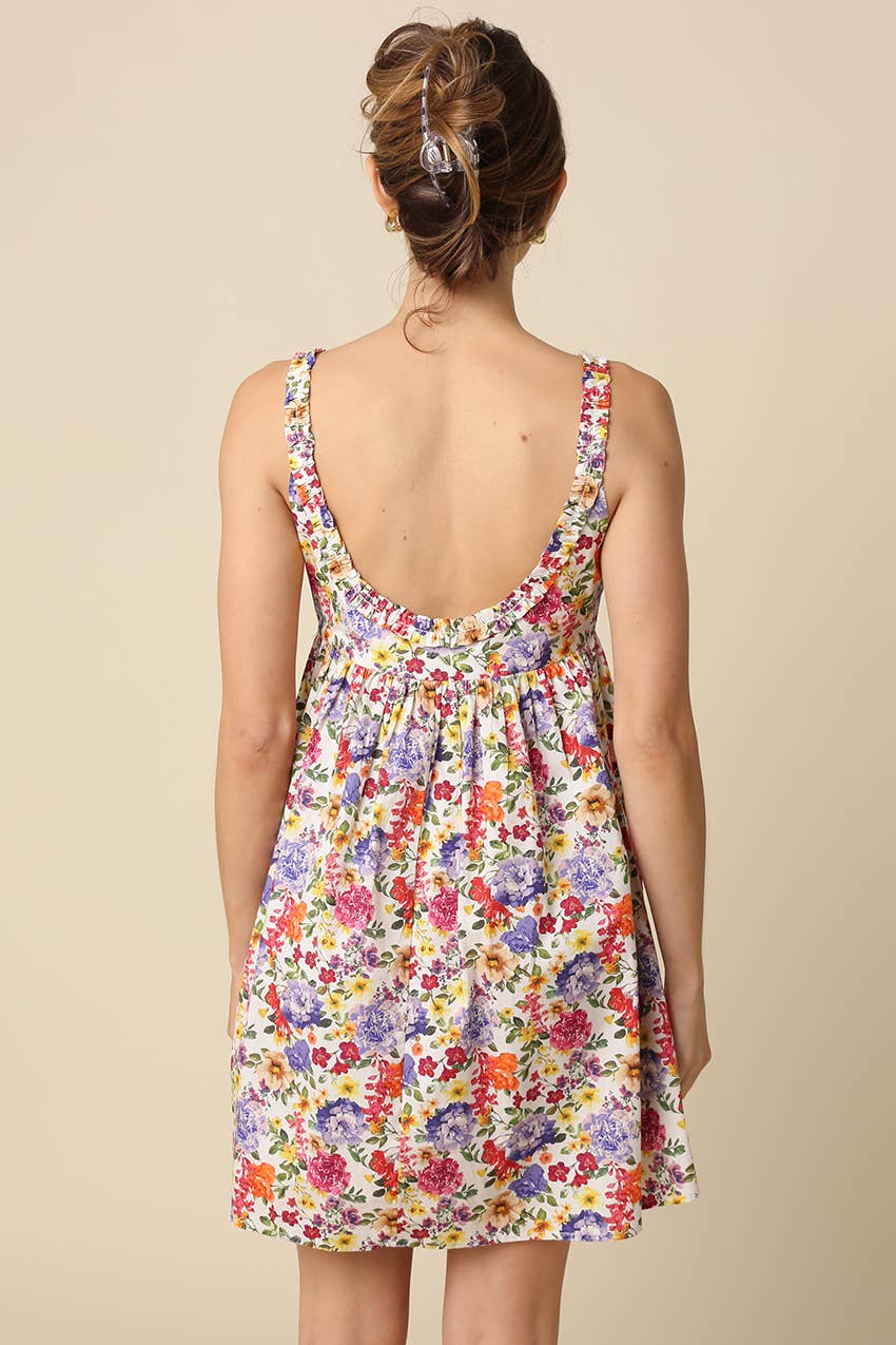 CHLOE GARDEN BLOOM SCOOP NECK MINI DRESS