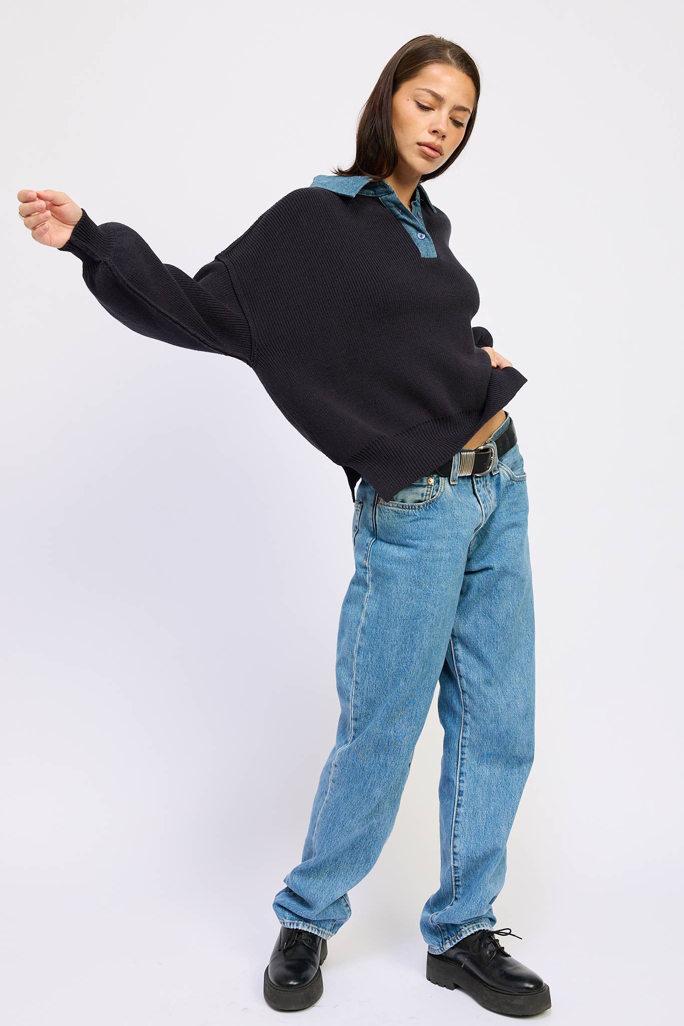 Contrasted Oversize Sweater with Collar