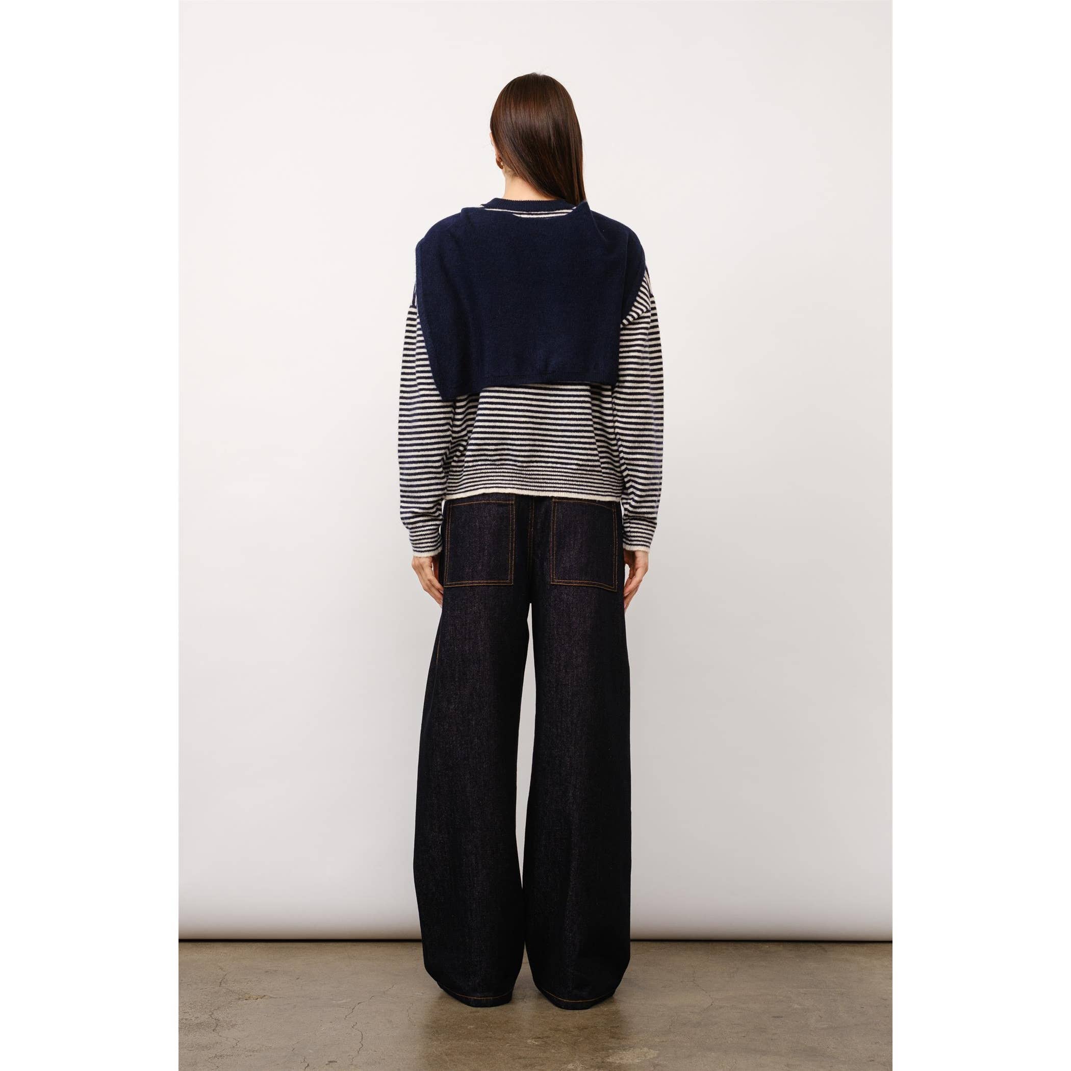 Kate Striped Sweater with Detachable Shawl
