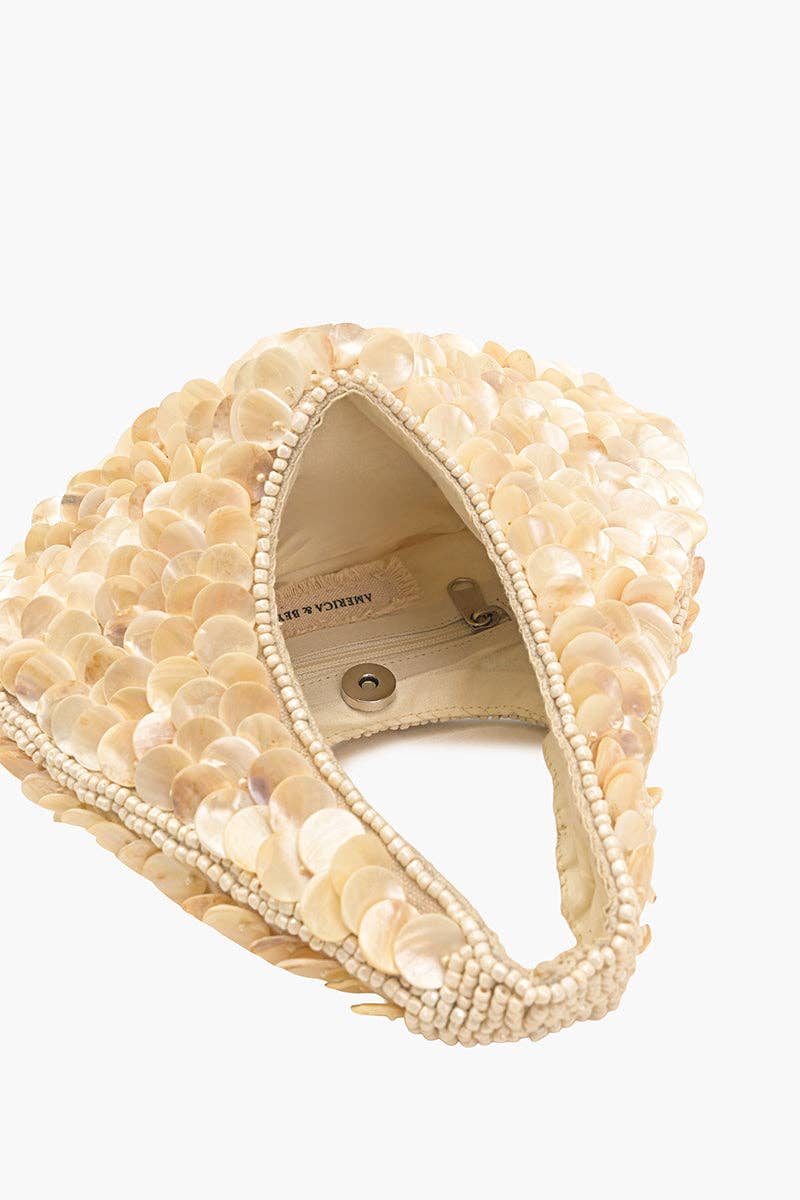 RAINBOW SHELL BEADED ROUND HAND-HELD BAG