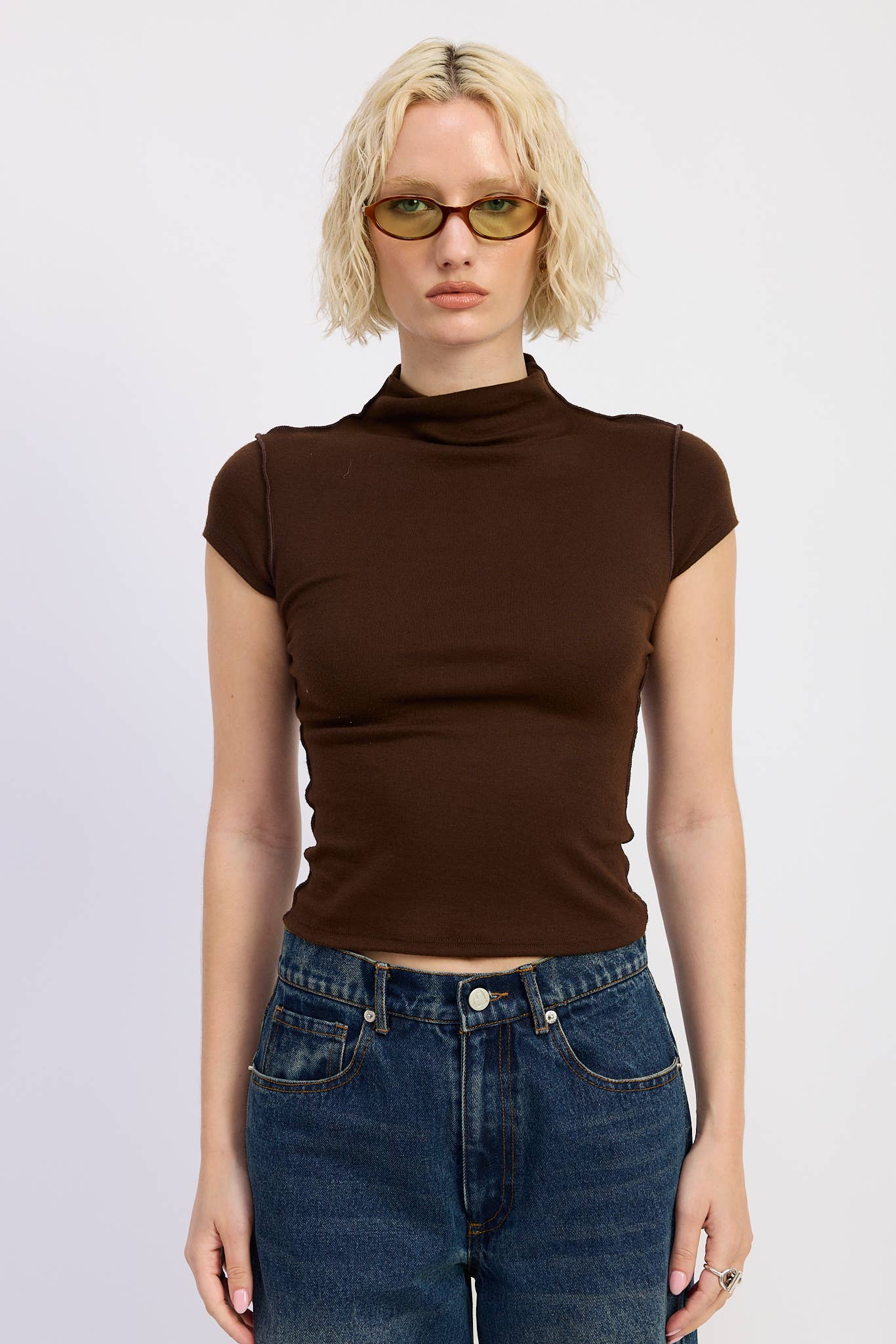 Mock Neck With Exposed Seams