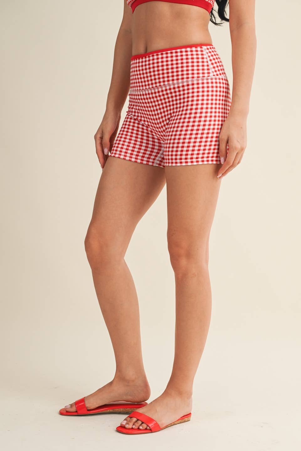 Gingham Print Contrast Binding Biker Shorts