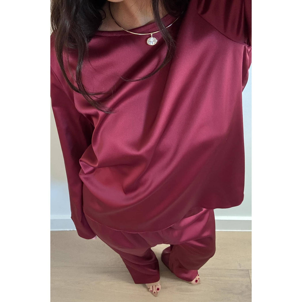 Satin Long Sleeves Top & Pants Set