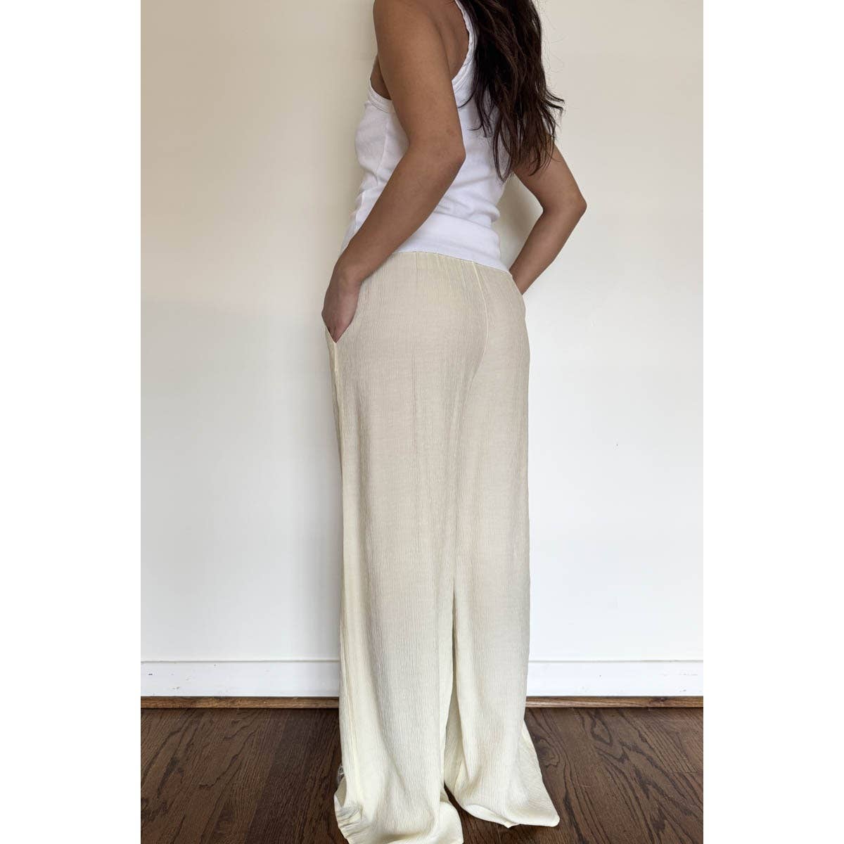 Drawstring Mid Waist Straight Leg Flowy Pants