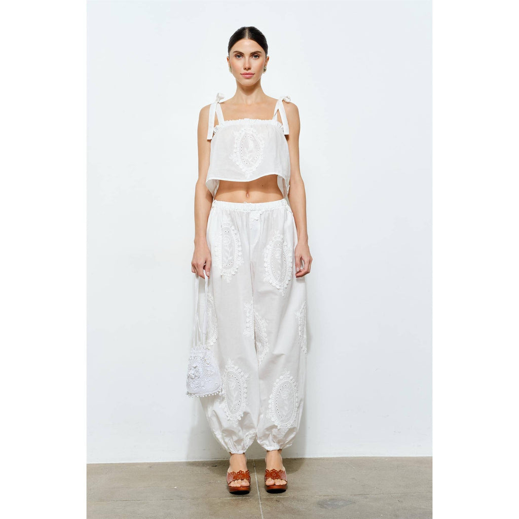 OWEN COTTON EYELET EMBROIDERED BALLOON JOGGER PANTS