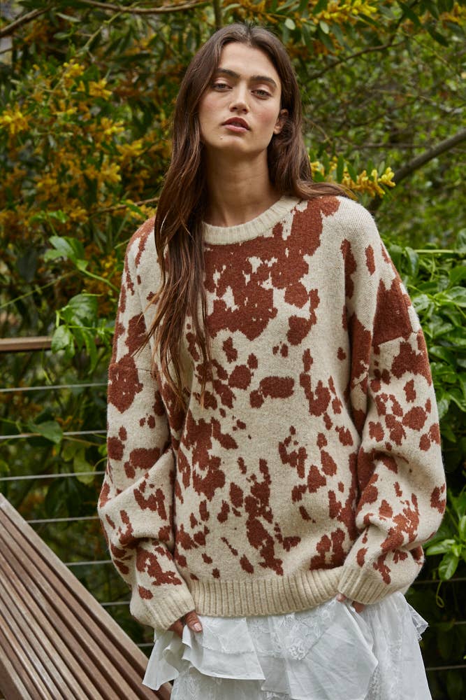 Knit Sweater Animal Pattern Detail Top