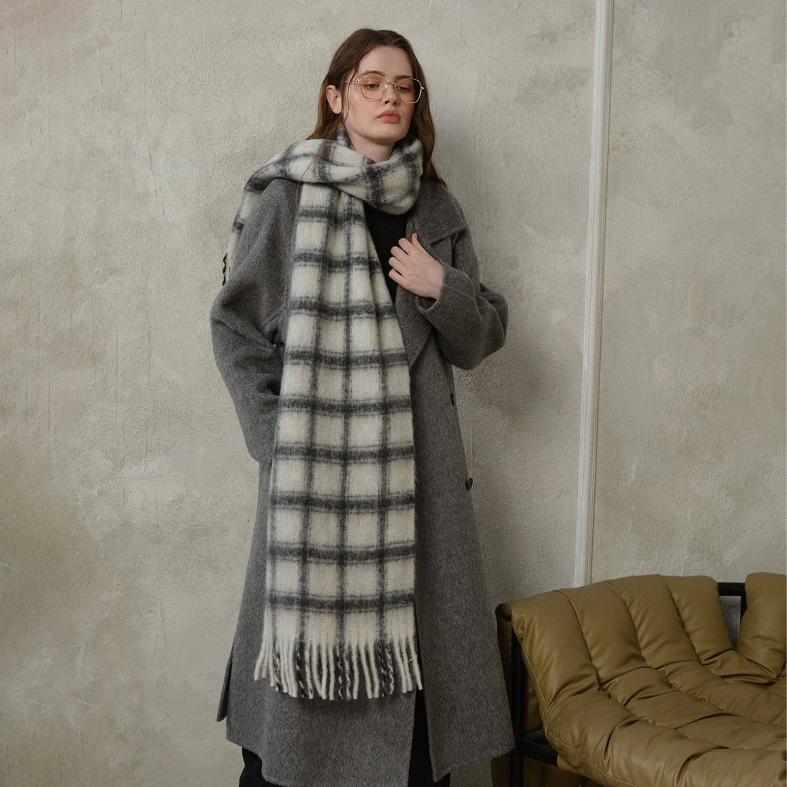 Simple Soft Plaid Soft Warm Scarf