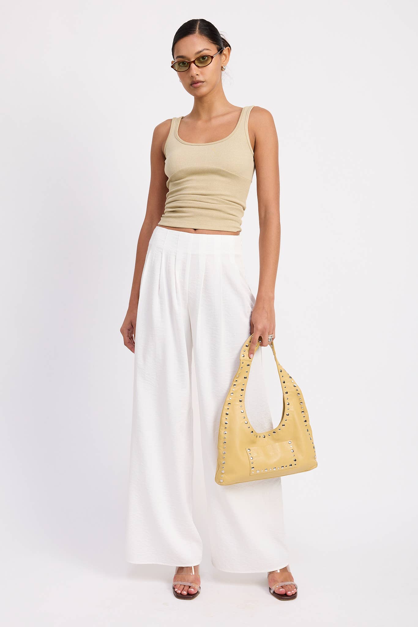 HIGH WAIST PLEATED WIDE LEG PANTS