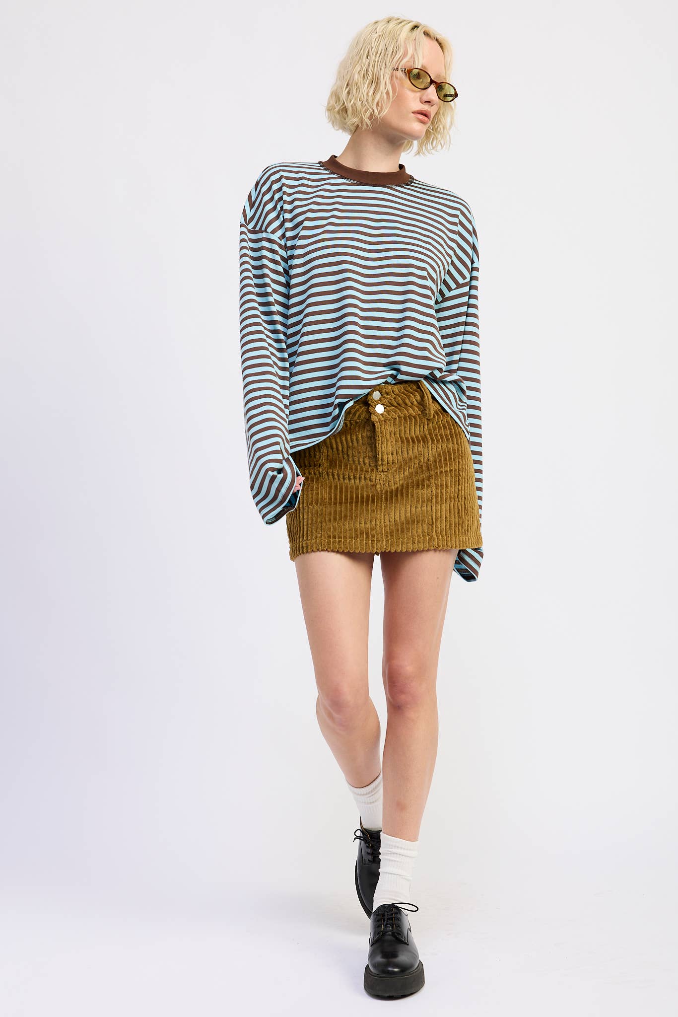 Corduroy Mini Skirt with Button