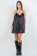 Structured Pu Leather with Accent Lace Mini Dress