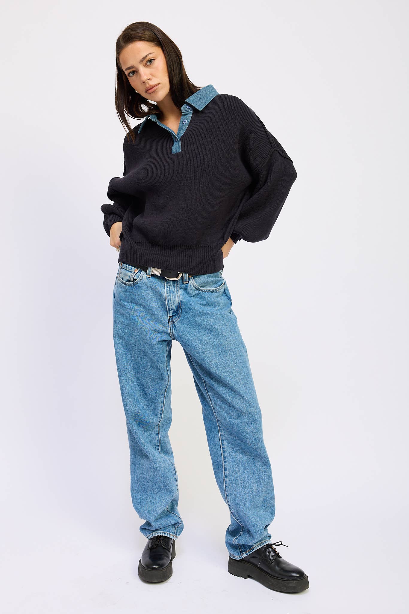 Contrasted Oversize Sweater with Collar
