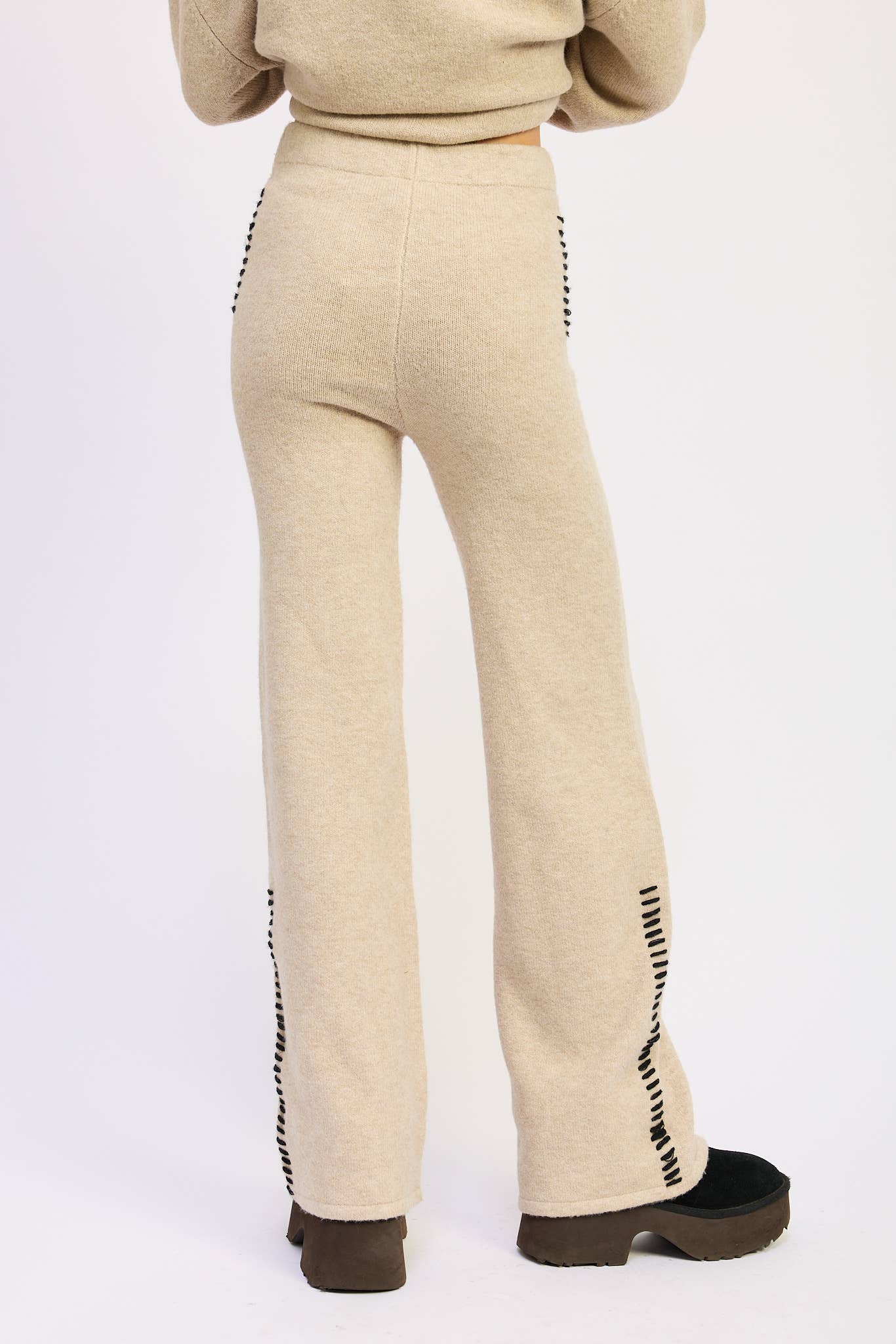 Wide Leg Pants with Blanket Stitching