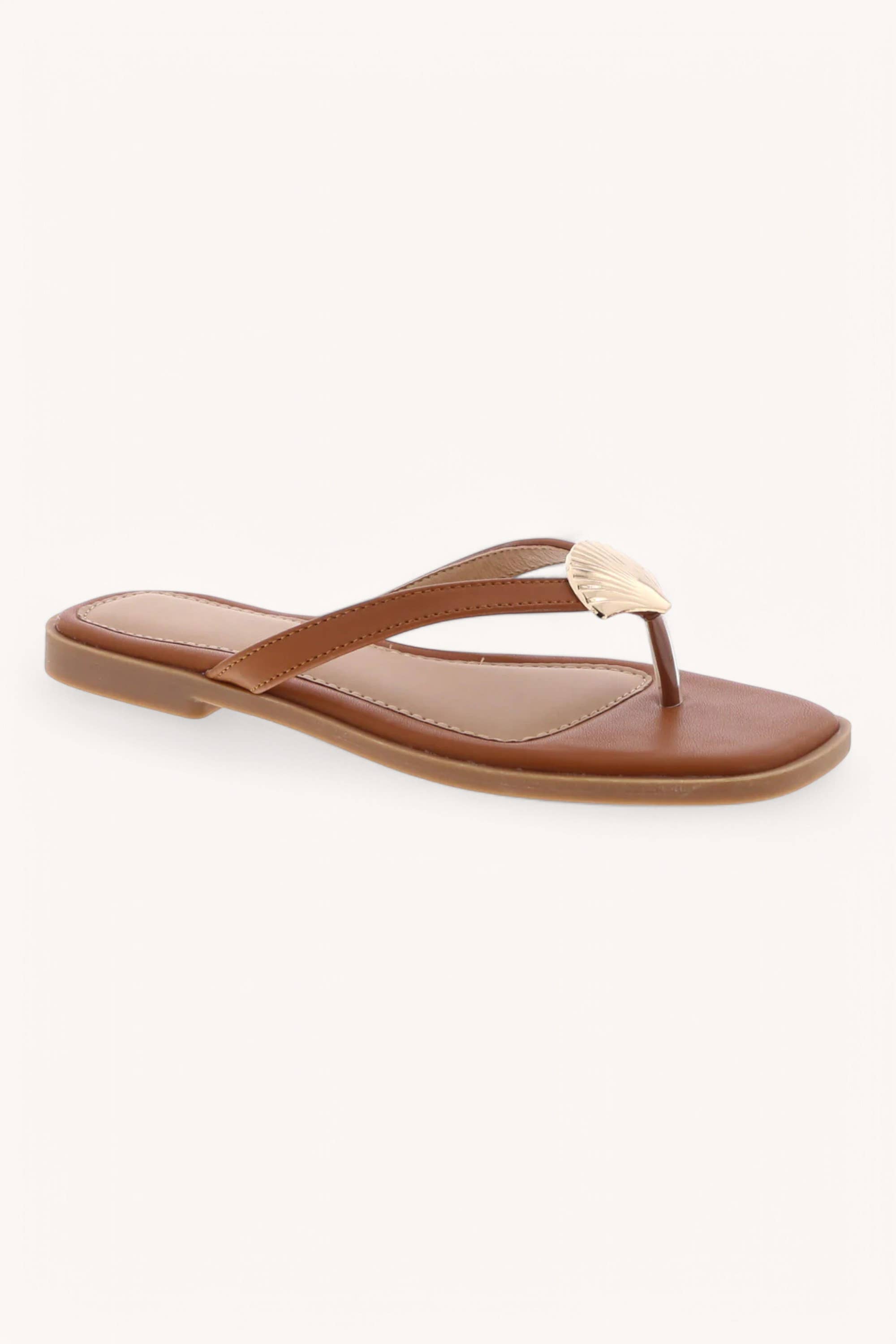DOHA-9 GOLDEN SHELL DECOR THONG STRAP SANDALS