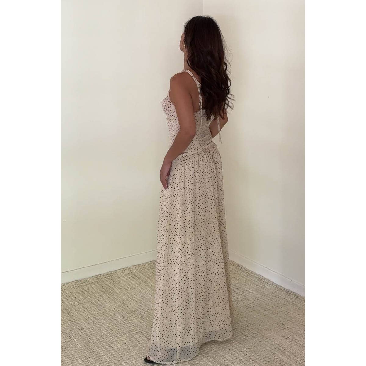 Polka Dot Print Chiffon Mid Waist A-line Skirt