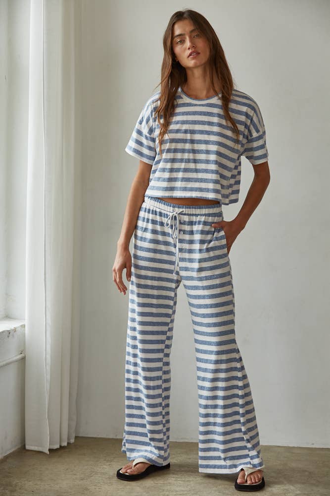 Knit Cotton Polyester Rayon Striped Crop Top