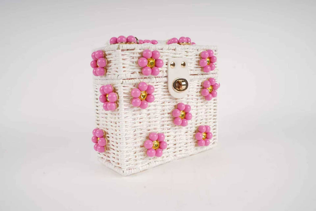 WICKER BUCKET DAISY FLOWER PURSE