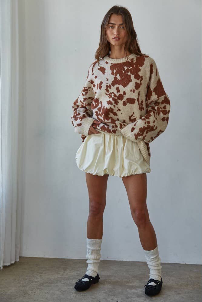 Knit Sweater Animal Pattern Detail Top