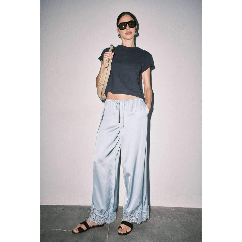 MIREYA SATIN LACE HEM WIDE LEG PALAZZO PANTS