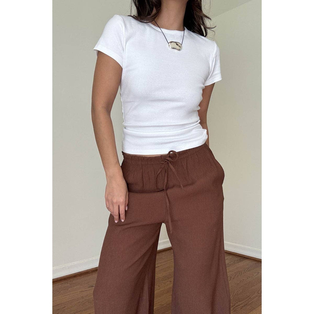 Drawstring Mid Waist Straight Leg Flowy Pants