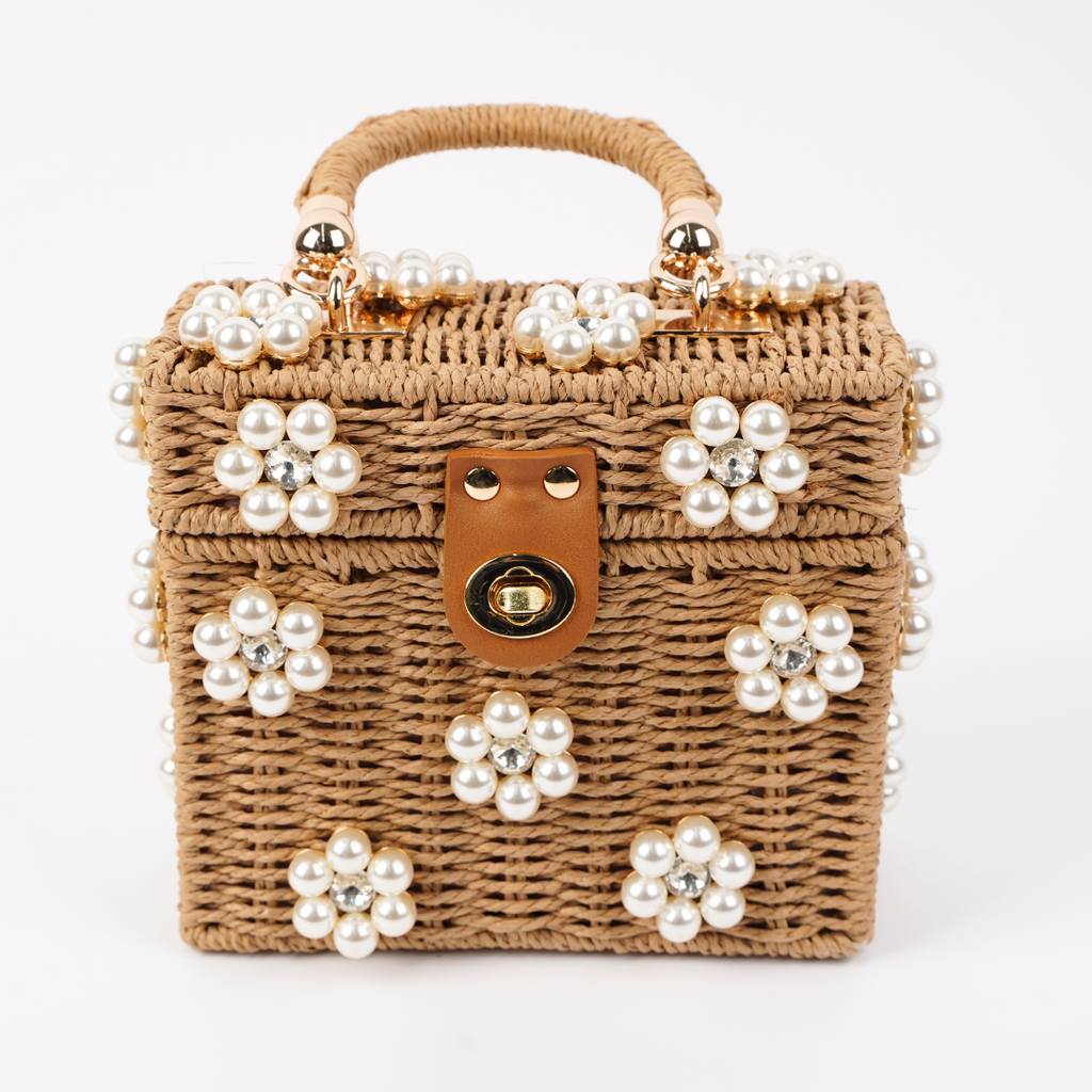 WICKER BUCKET DAISY FLOWER PURSE