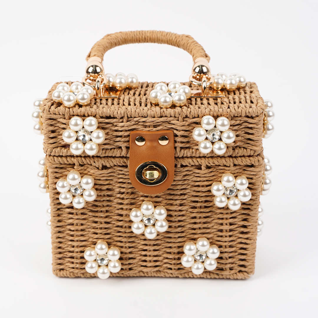 WICKER BUCKET DAISY FLOWER PURSE