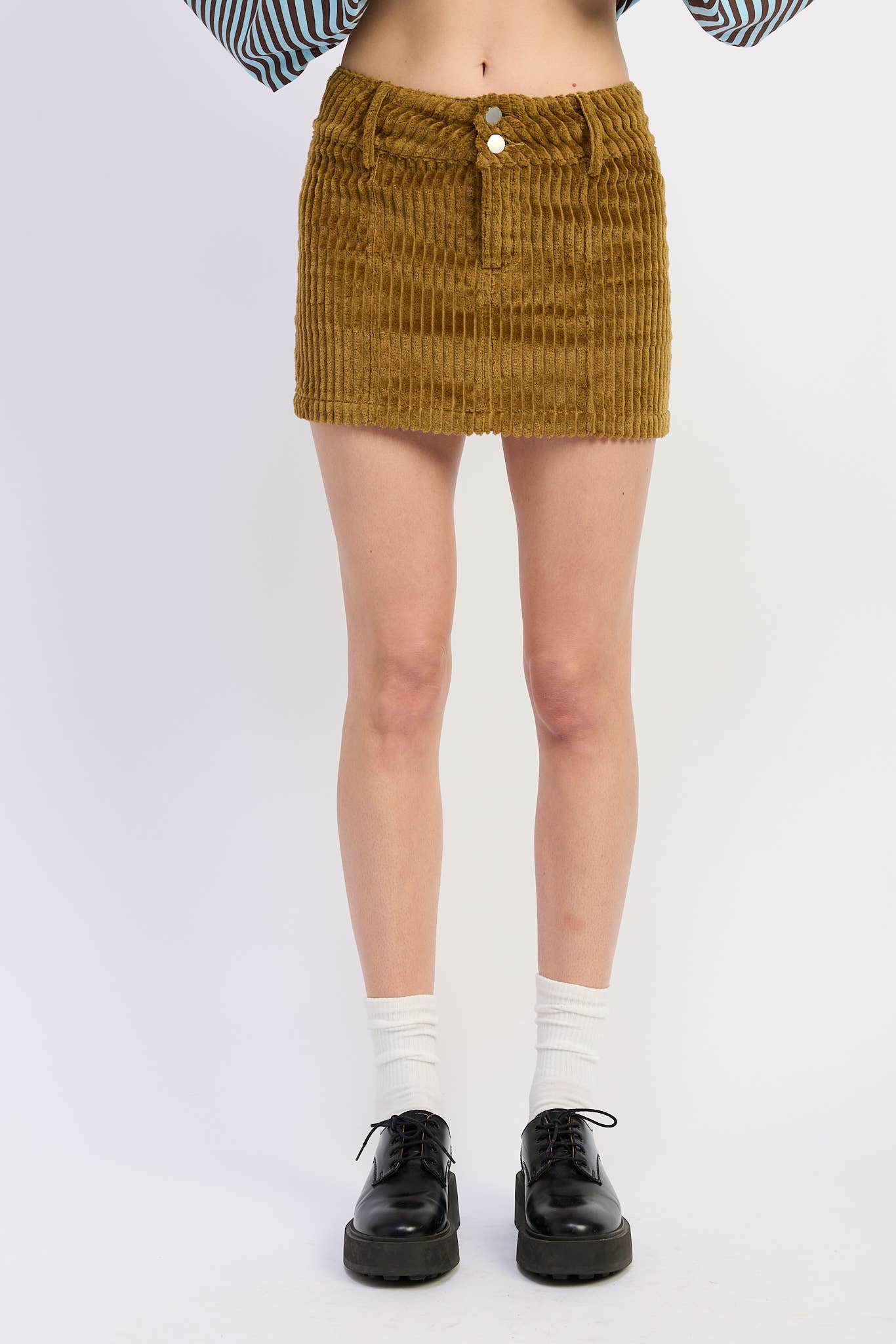 Corduroy Mini Skirt with Button