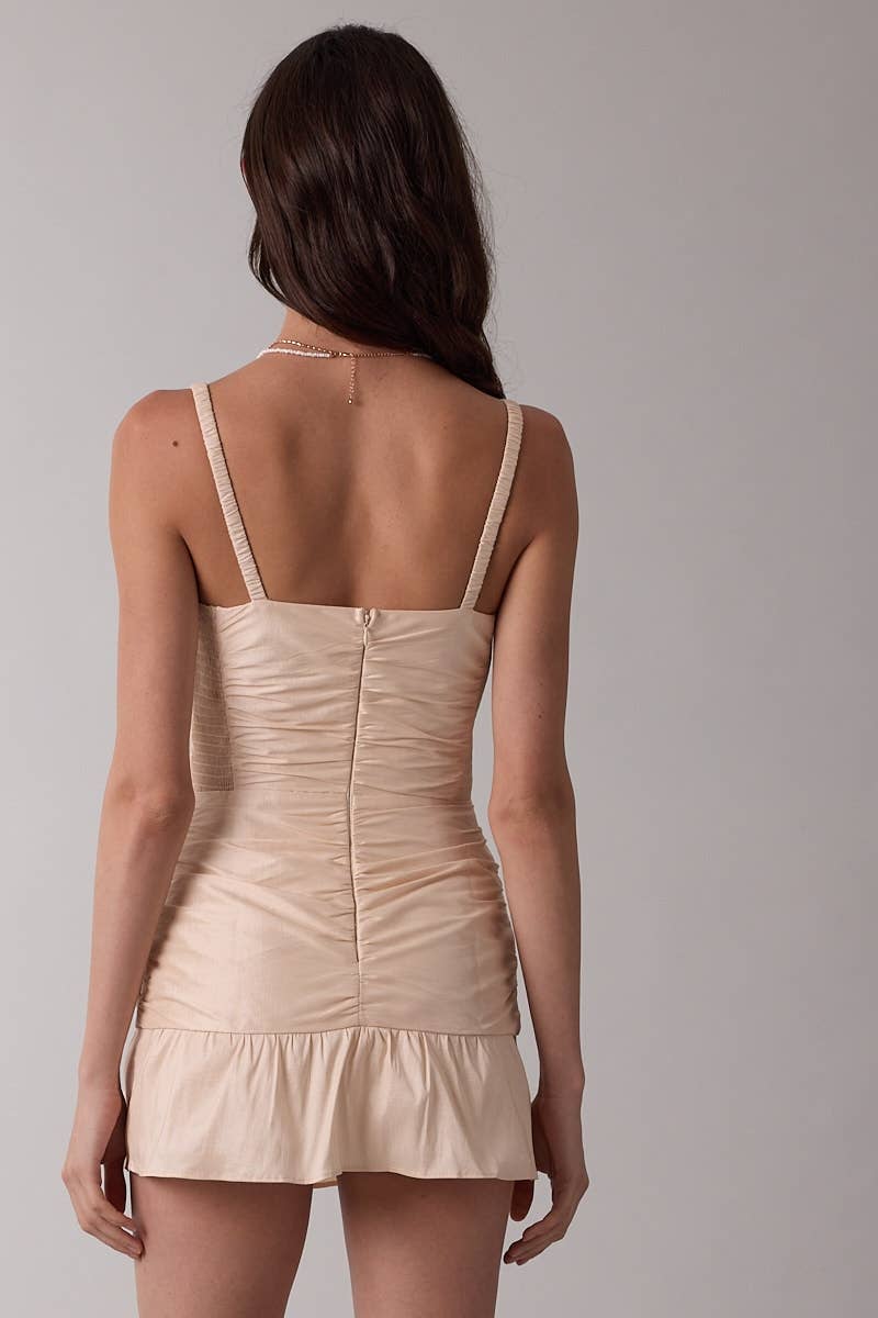 Lux Solid Color Slim Fit-in Ruched Mini Dress