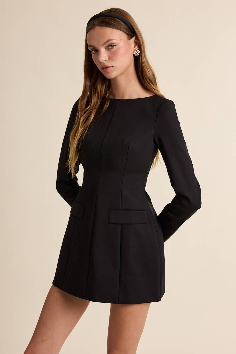 Boat Neck Long Sleeve Slim Fit-in Mini Dress