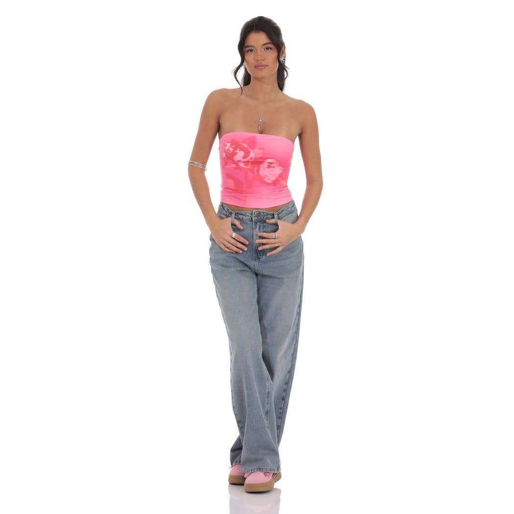 Floral Print Tube Top in Pink