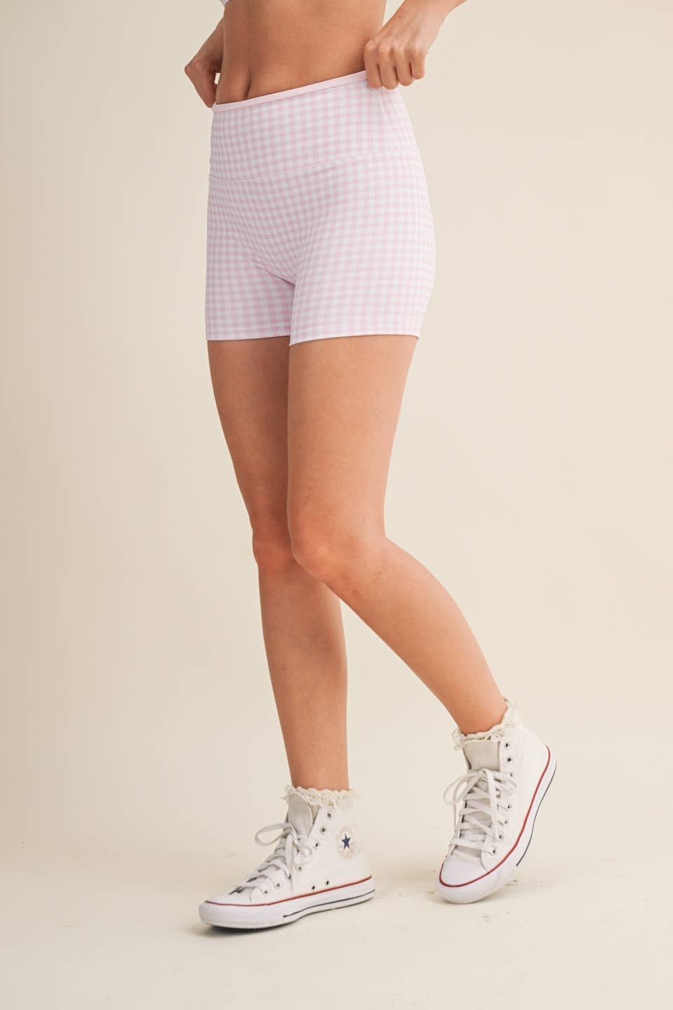 Gingham Print Contrast Binding Biker Shorts