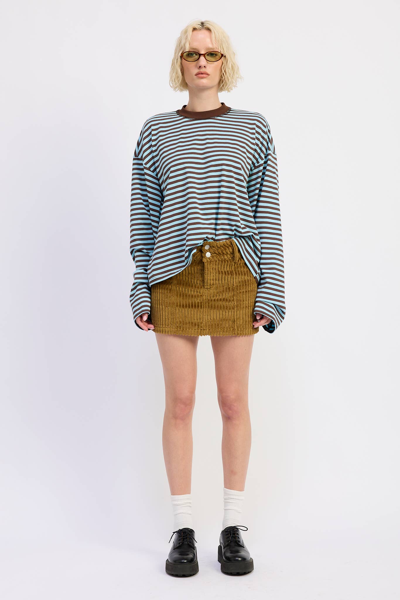 Corduroy Mini Skirt with Button