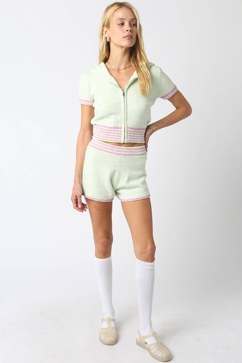 CARLA CONTRAST KNIT ZIP-UP