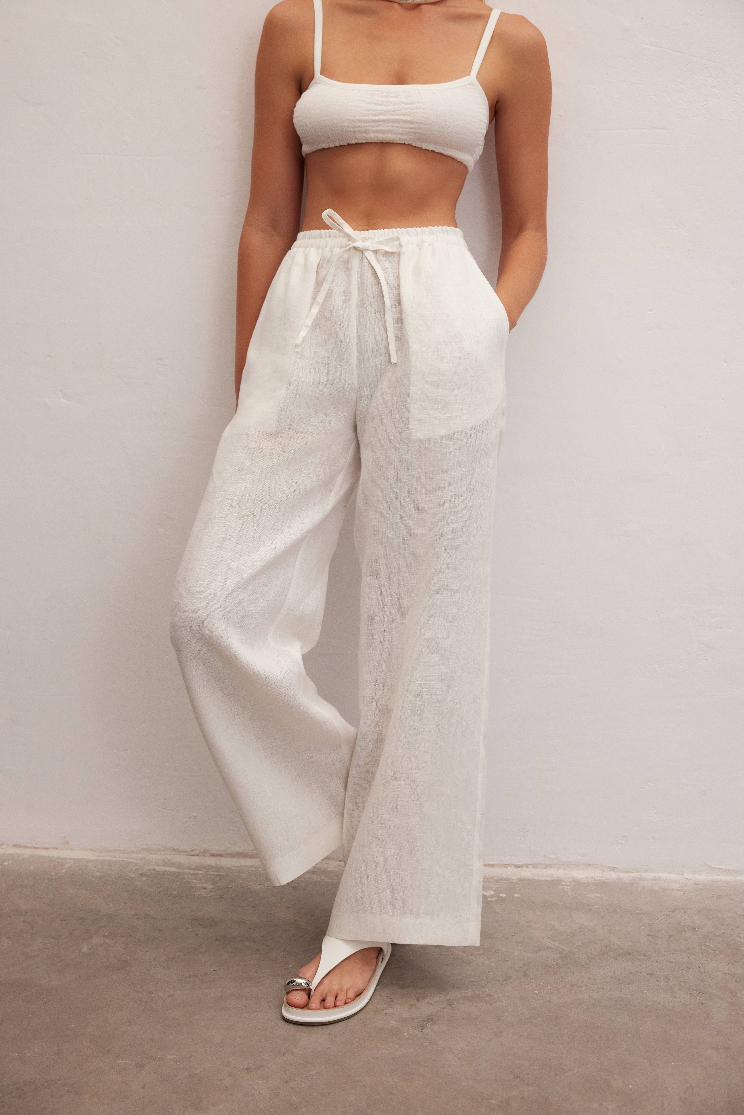Ivory | Wide-Leg Linen Pants
