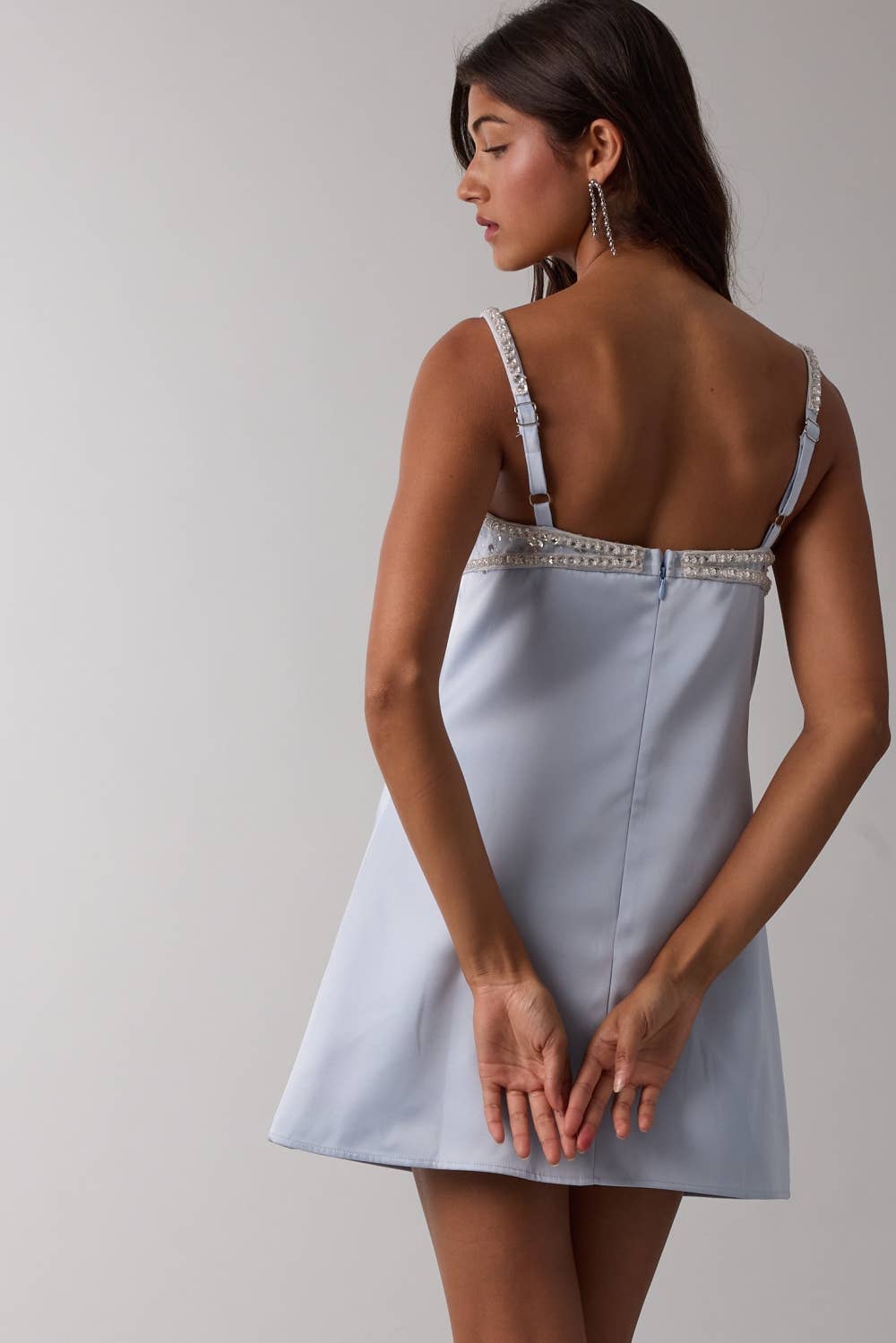 Jeweled Bust Point Soft Color Plain Mini Dress