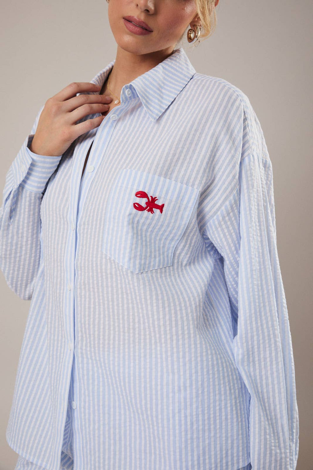 LOBSTER EMBROIDERY STRIPE SHIRT