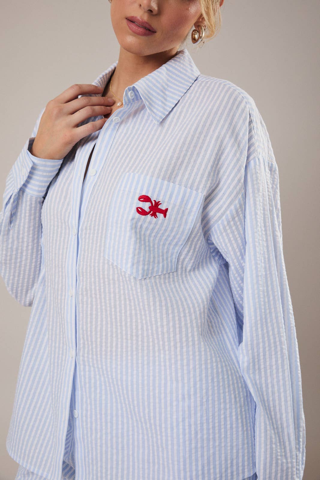 LOBSTER EMBROIDERY STRIPE SHIRT