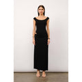 Juliette Off The Shoulder Bodycon Maxi Dress in Black Jersey