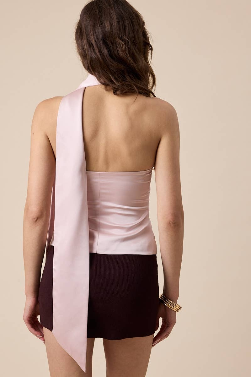 Neck Scarf Attached Solid Color Plain Tube Top