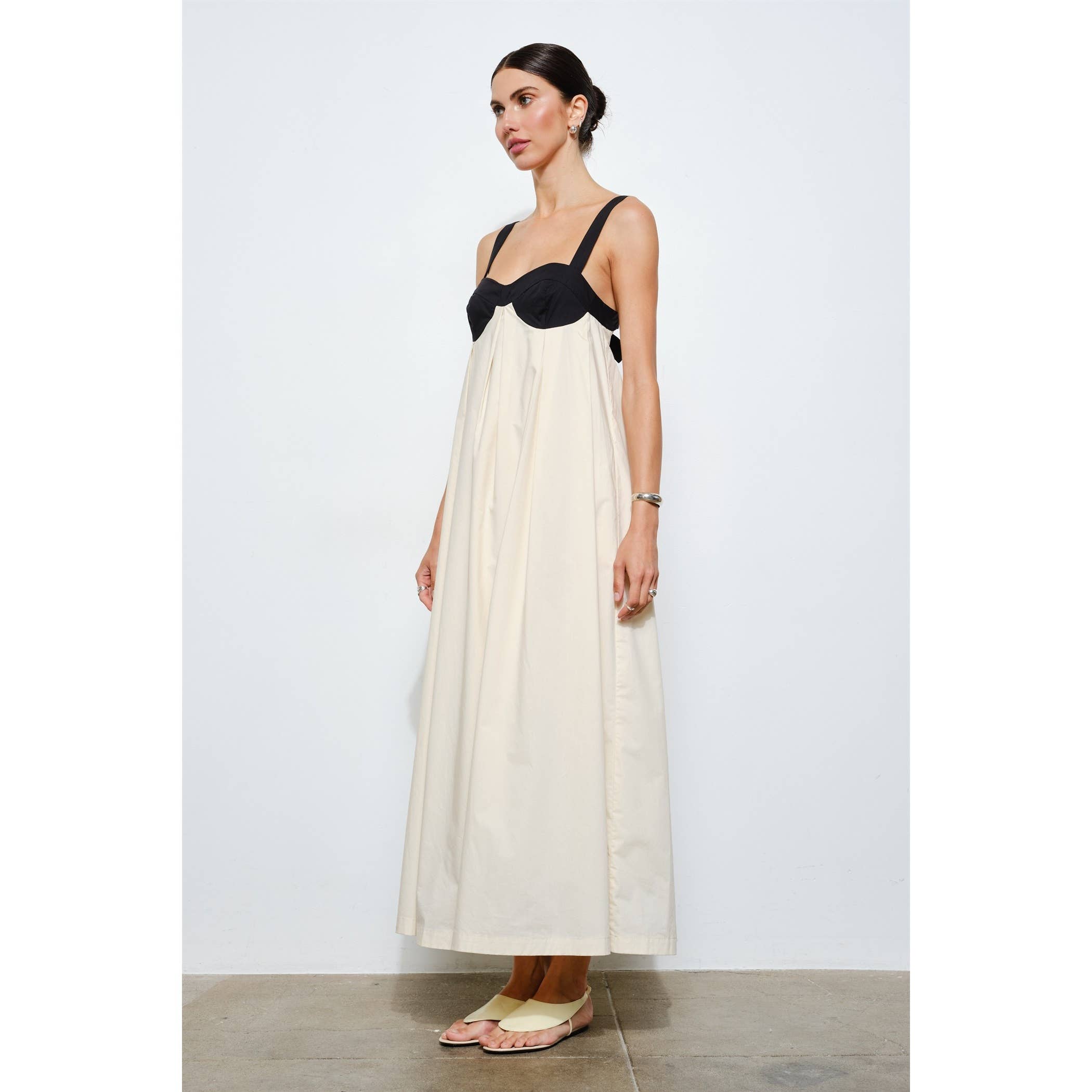 Amelia Box Pleat Maxi Dress in Sea Salt