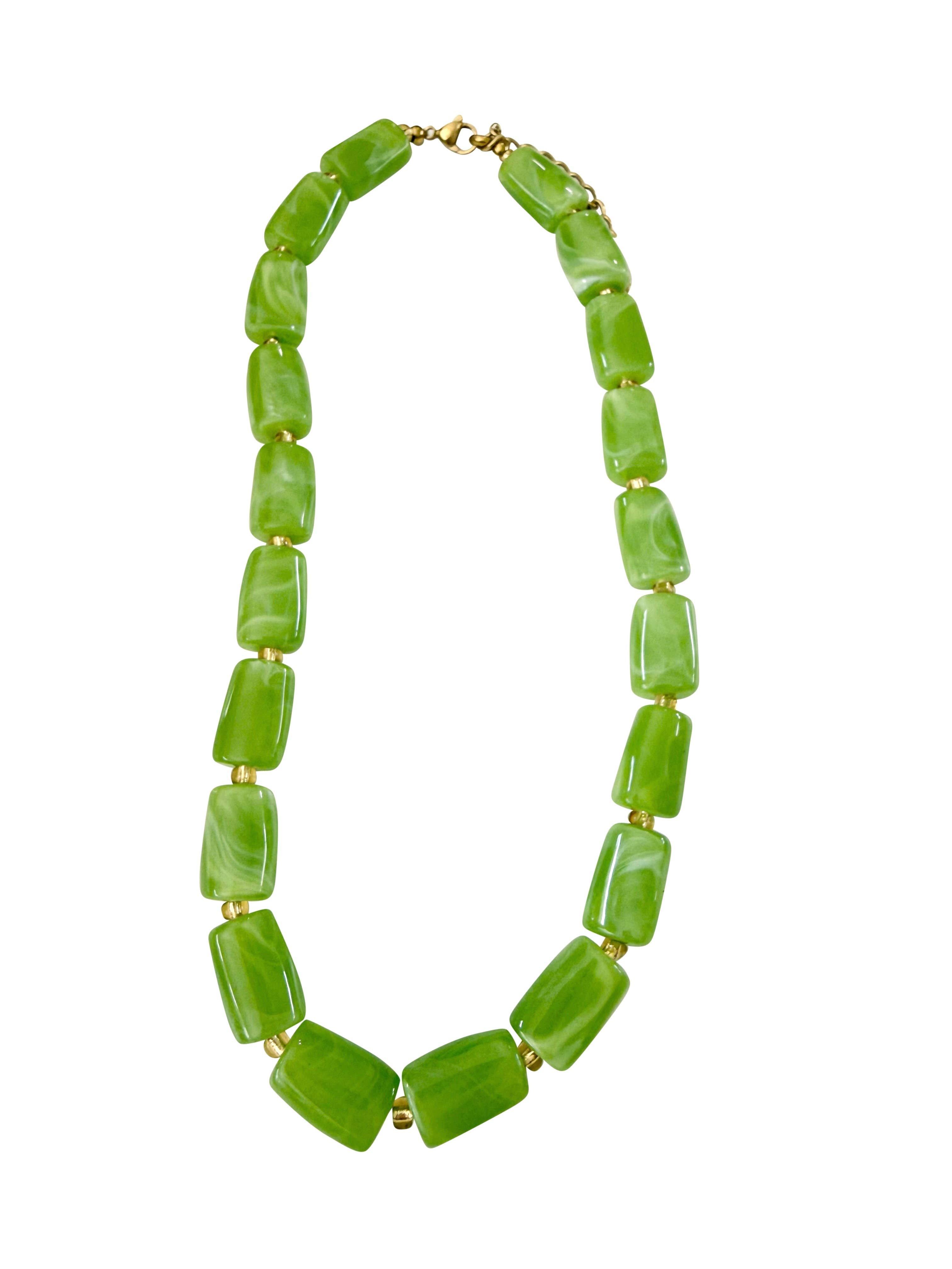 PARKS RECTANGULAR BEADED NECKLACE - LIME GREEN
