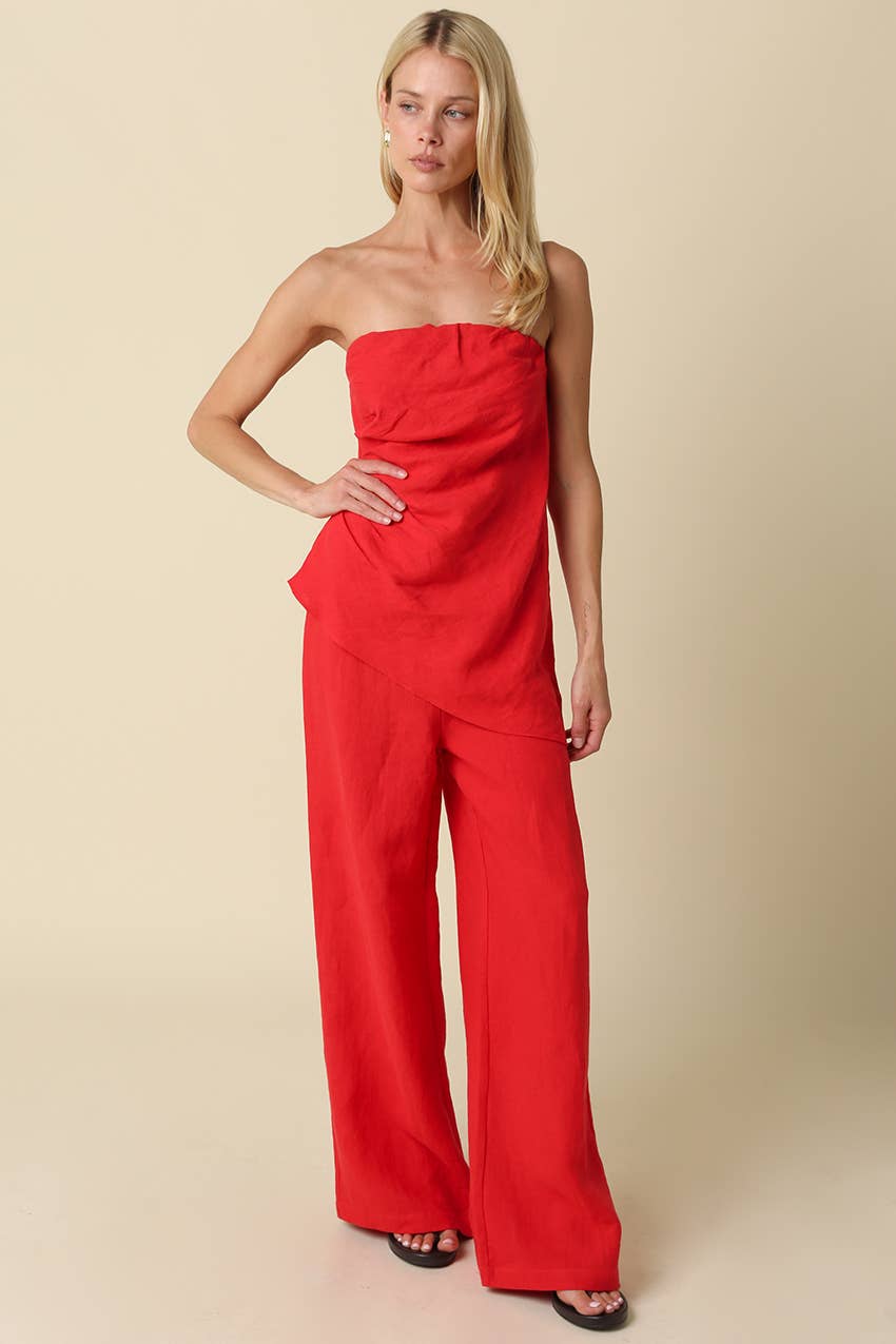 Rita Draped Strapless Linen Top