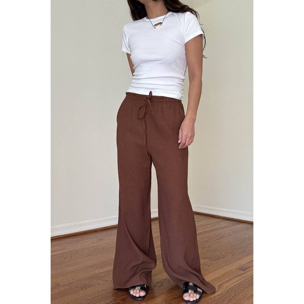 Drawstring Mid Waist Straight Leg Flowy Pants