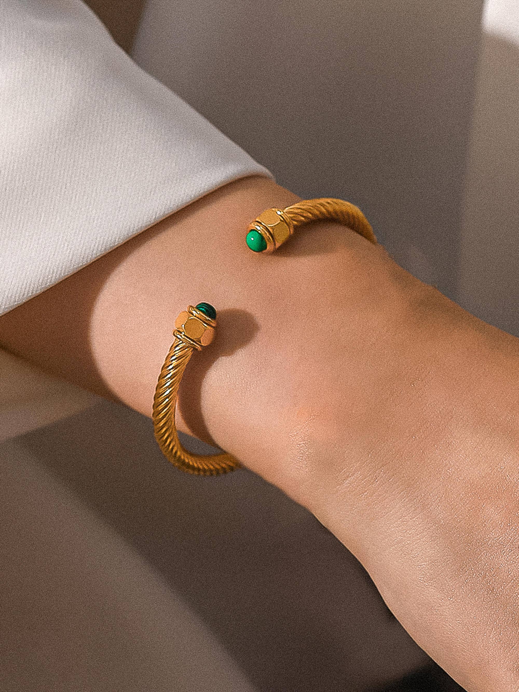 Vail 18K Gold Non-Tarnish Stone Braided Bangle