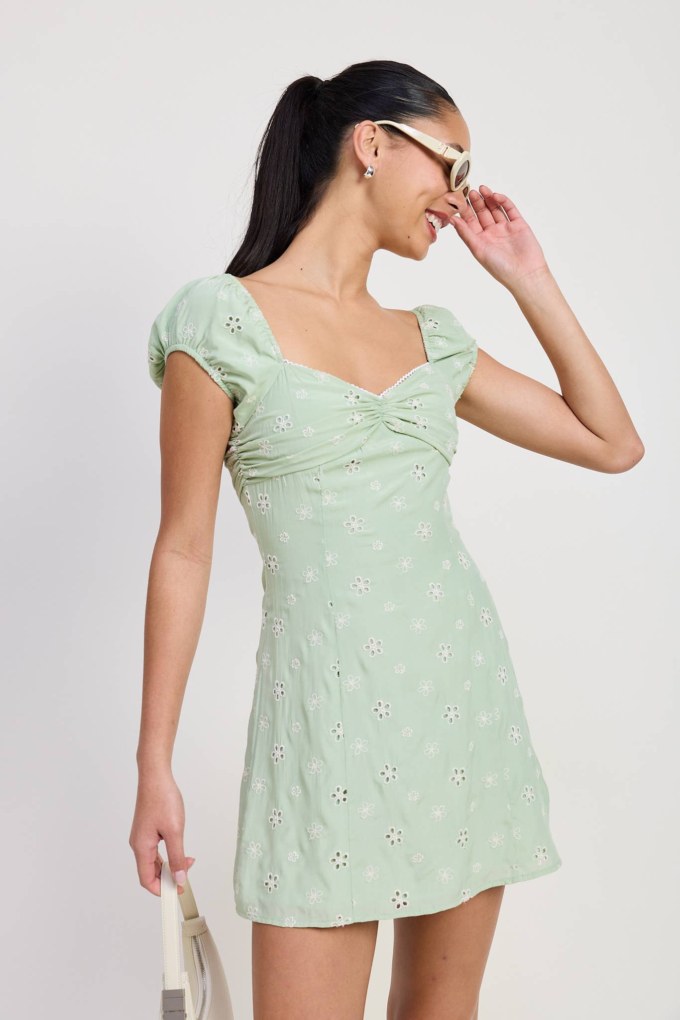 MIX MEDIA MINI RUCHED DRESS